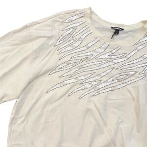 NEW Express Off White Tiger Stripe Embellished Glam Sweatshirt Sweater Top XL‎